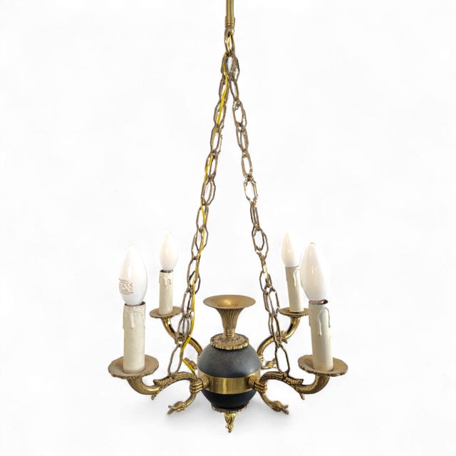 Metal Empire Black and Gilt Chandelier, France For Sale - Image 7 of 7