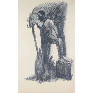 Alysanne McGaffey Standing Male Figure Drawing in Charcoal, Circa 1960s For Sale