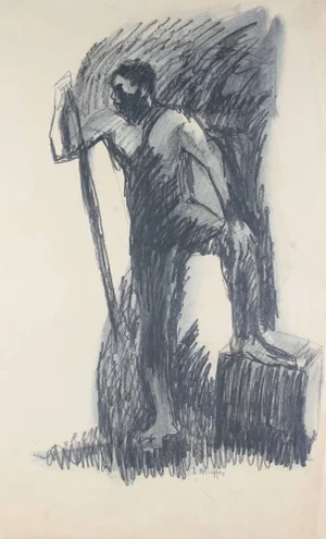 Alysanne McGaffey Standing Male Figure Drawing in Charcoal, Circa 1960s