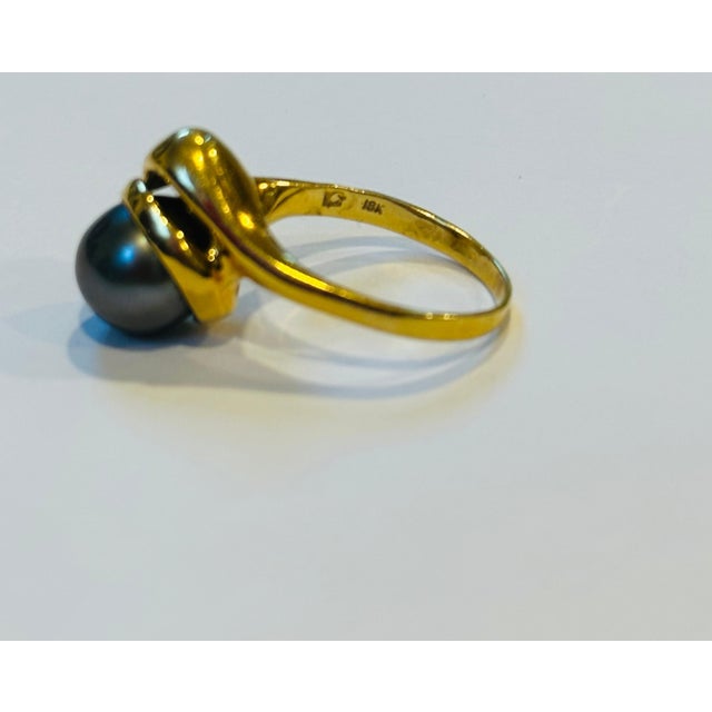 Black Tahitian Pearl 9.3 MM Cocktail Ring 18 Karat Yellow Gold For Sale - Image 13 of 18