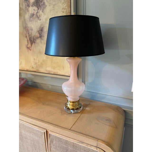 Metal Vintage Pink Murano Table Lamps - a Pair For Sale - Image 7 of 9