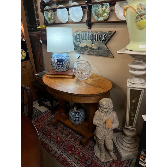 Early 1900s Oval Double Pedestal Library Table For Sale - Image 9 of 12