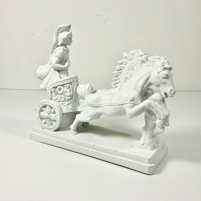 1970s Vintage Roman Empire Hellenistic Charioteer and Two Horse Chariot Plaster Sculpture. For Sale - Image 9 of 13