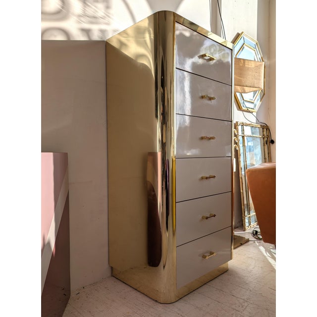 1980s Vintage Ello Style White and Gold Drawer Cabinet, 1980s For Sale - Image 5 of 13