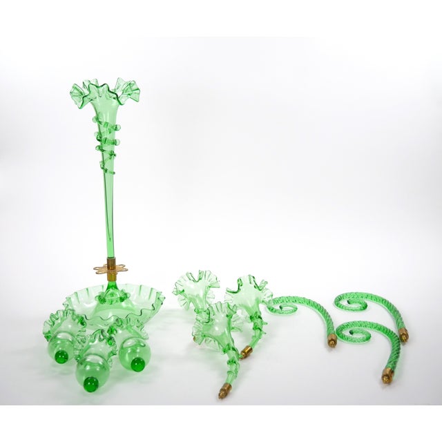 Victorian 19th Century Victorian Style Italian Glass / Brass Epergne Centerpiece Vase For Sale - Image 3 of 18