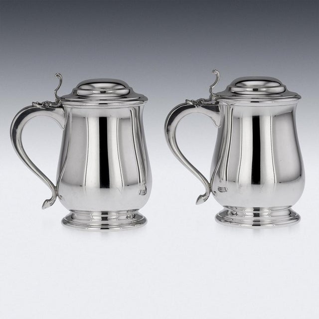 Italian Silver Lidded Tankards, 1890s, Set of 2 For Sale - Image 5 of 17