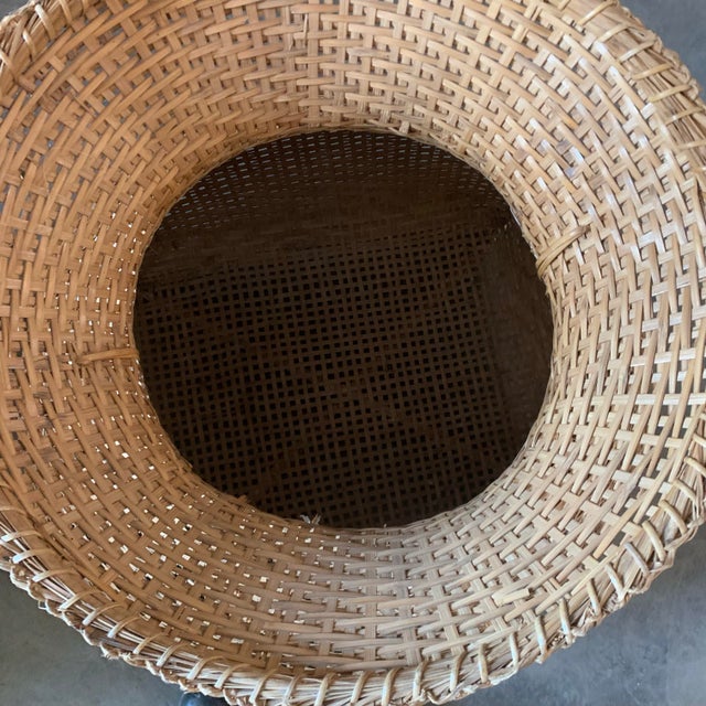 Brown Rare Vintage Pair Oversized Woven Wicker Asian Fishing Baskets For Sale - Image 8 of 12