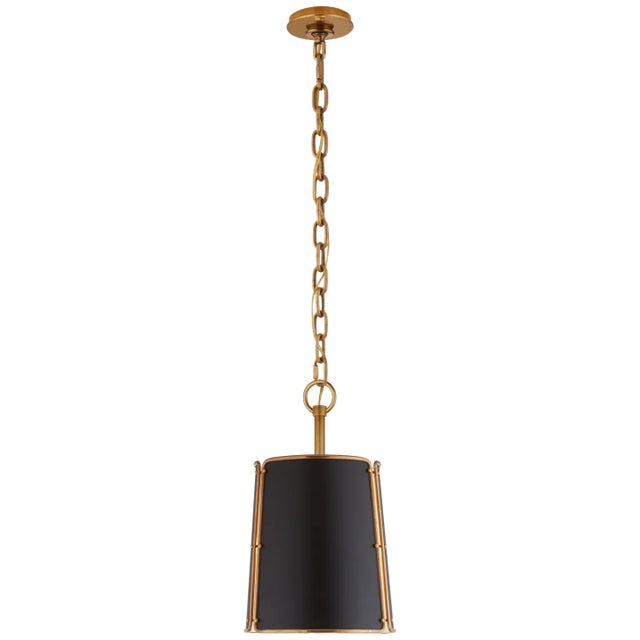Hastings Small Pendant in Hand-Rubbed Antique Brass with Black Shade Designer: Carrier and Company Canopy: 5" Round...