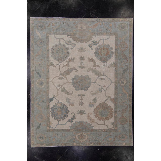 Turkish Oushak Rug Blue & Taupe Handwoven Wool Rug 7'11" X 9'11" For Sale - Image 9 of 9