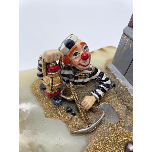 Metal Vintage Ron Lee “Great Escape” Jail Scene Clown Sculpture on Onyx Base, Signed 1987 For Sale - Image 7 of 12