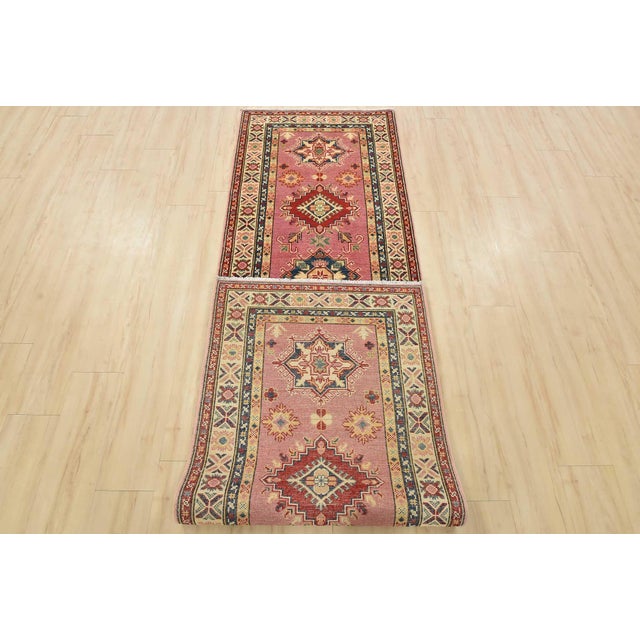 Kazak Runner 2’9” X 9’10” Pink Wool Tribal Hand-Knotted Oriental Rug For Sale - Image 12 of 13