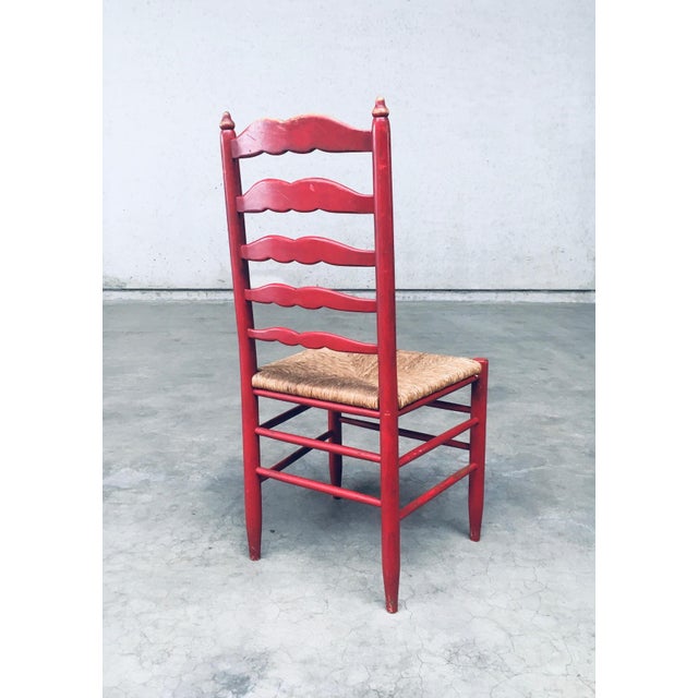 Set of Rustic Red High Ladder Back Wood & Rush Chair Set, 1930s For Sale - Image 15 of 18