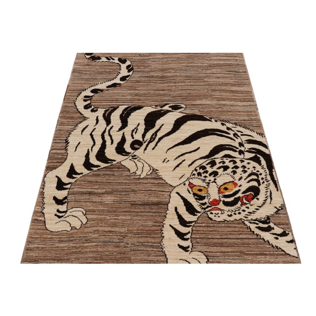 2010s Rug & Kilim’s Contemporary Tiger Pictorial Rug in Beige-Brown and Black Tones For Sale - Image 5 of 7