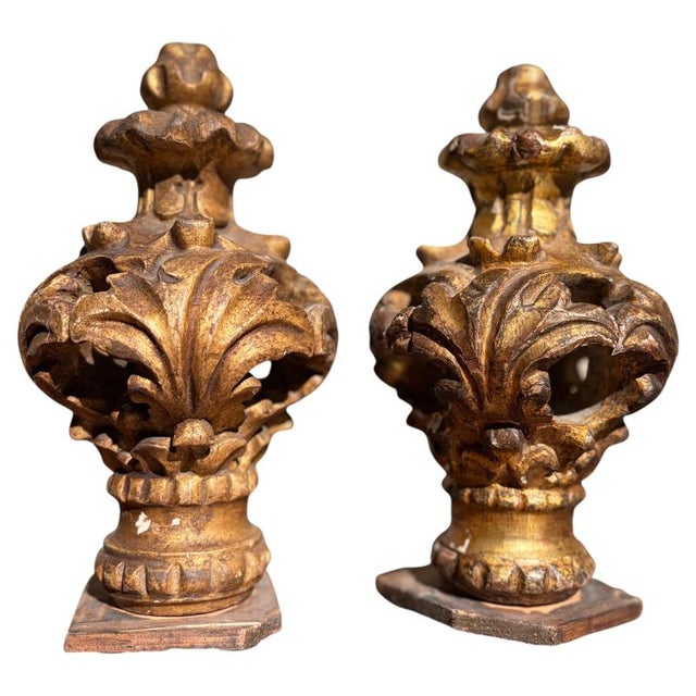18th Century Louis XV Architectural Carved and Gilded Wood Finials, Set of 2 For Sale - Image 14 of 14
