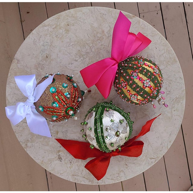 Vintage Hand Made Beaded Christmas Ornaments Set of 3 Chairish