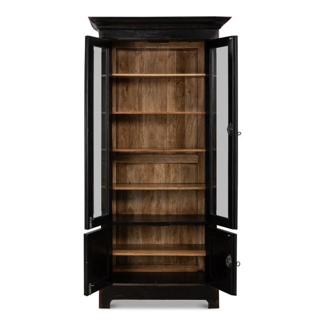 Traditional Traditional Tall Bookcase, 80" - Ebonized Walnut with Glass Display Doors For Sale - Image 3 of 11