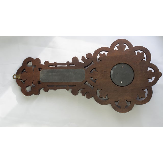 1893 Antique German Aneroid Barometer Thermometer by (g.l.). Hand-Carved Case and Glass Thermometer With Beveled Edges For Sale - Image 10 of 11