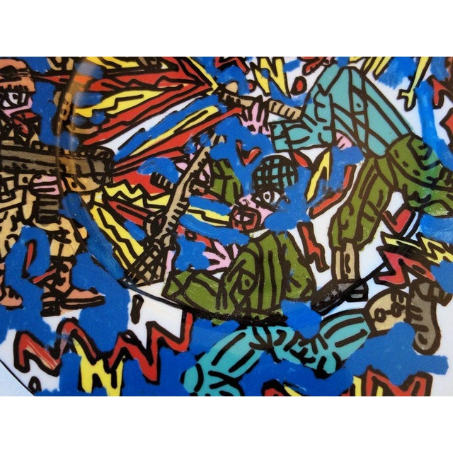 Signed Feu Les Soldats Silkscreen on Porcelain Plate after Robert Combas For Sale - Image 6 of 9