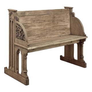 19th Century Gothic Revival Stripped Oak & Fruitwood Deacon’s Bench For Sale