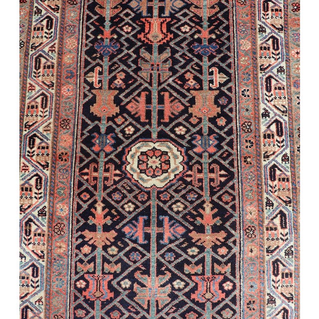 Antique Persian Malayer Runner With Sub-Geometric All-Over Design in Navy Color 3'1 X 12'9 For Sale In Atlanta - Image 6 of 14
