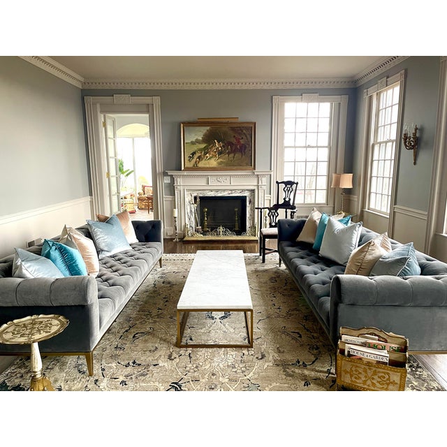 Contemporary Hollywood Regency Shimmering Velvet 22" Throw Pillow, Silver Blue For Sale In New York - Image 6 of 6