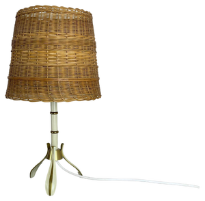 Original Rattan and Brass Table Light by United Workshops Munich, Germany, 1950s