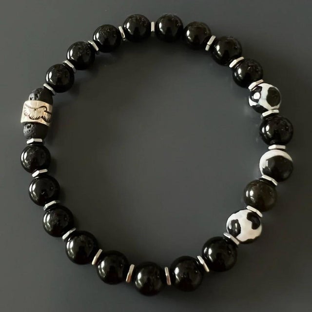 Metal Night Eagle Onyx Stone Beaded Bracelet For Sale - Image 7 of 10