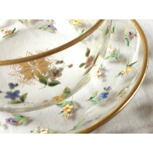 Hand-Painted Glass Bowls With Liners- 4 Pieces For Sale - Image 6 of 12