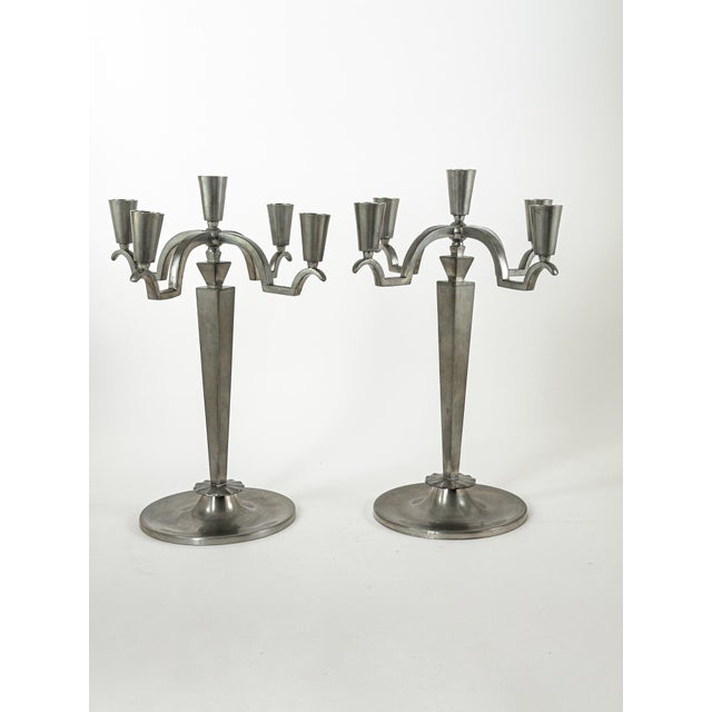 Art Deco Pewter Five-Light Candelabra by Celestine Andersson, 1920, Set of 2 For Sale - Image 6 of 6