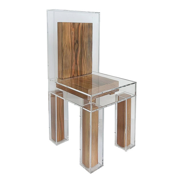 Custom Made Lucite and Wood Sculptural Chair For Sale