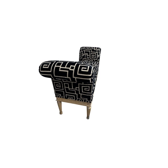 1940s Louis XVI Style Curved Arm Benches in a Geometric Black and White Fabric For Sale - Image 4 of 10