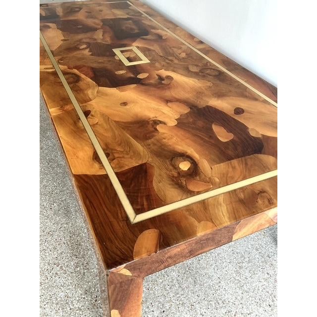 Wood Vintage Patchwork Olive Burl Wood Extendable Dining Table For Sale - Image 7 of 13