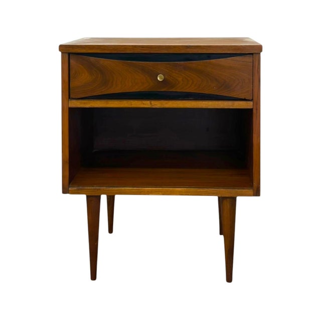 Brown Vintage Mid Century Modern Walnut Nightstand With Open Cubby & Drawer For Sale - Image 8 of 10