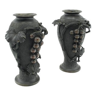 1870s Meiji Pair of Antique Decorative Vases, Japanese, Bronze Baluster, Victorian For Sale