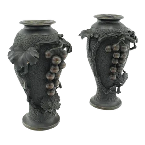 1870s Meiji Pair of Antique Decorative Vases, Japanese, Bronze Baluster, Victorian