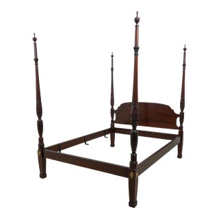 Stickley Queen Size Mahogany Rice Carved Poster Bed For Sale