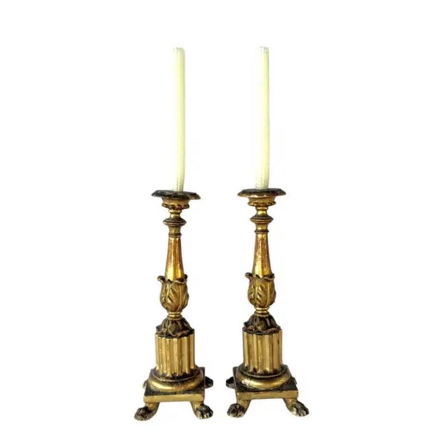 Italian Carved and Gilded Wooden Pricket Candlesticks, a Pair For Sale - Image 11 of 13