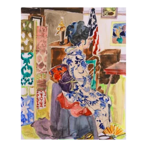 'Out of Hokkaido' by Virginia Conroy, 1976, Carmel Art Association Exhibit, Japanese Portrait, Kimono