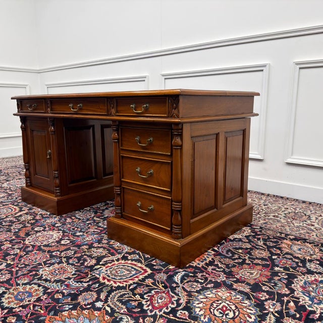 Classic English Desk Brown Leather For Sale - Image 6 of 18