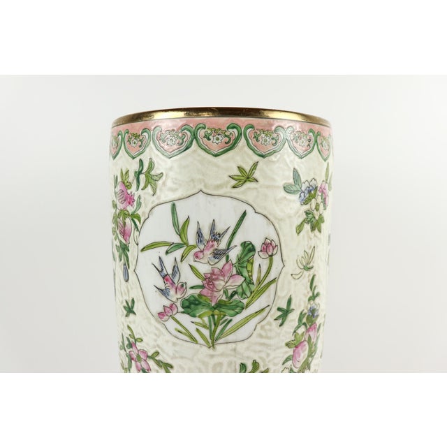 Ceramic Late 20th Century Hand Painted Famille Rose Umbrella Stand For Sale - Image 7 of 10