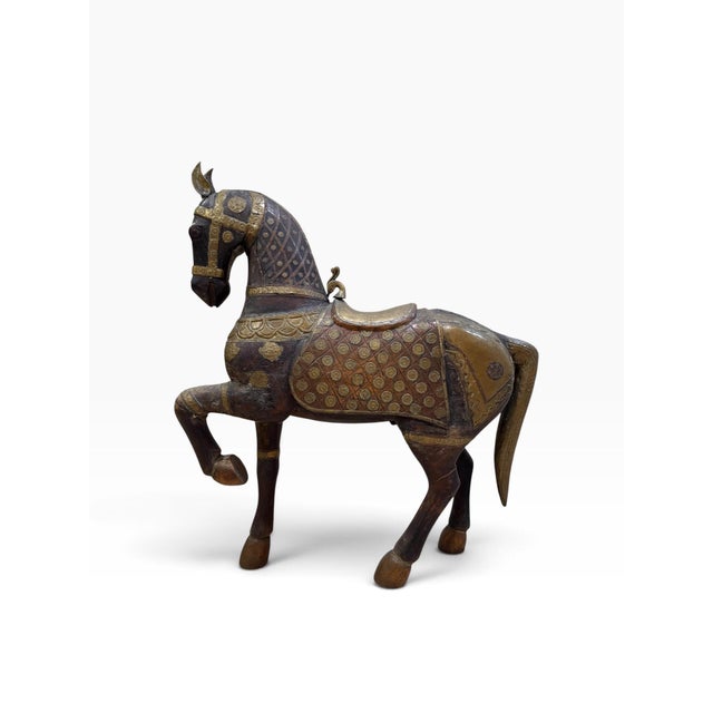 Make a bold statement with this magnificent, grand-scale vintage Indian war horse sculpture. Originating from Rajasthan,...