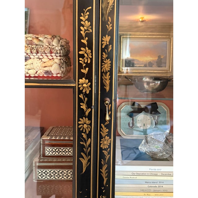Wood 1940s Chinoiserie Black Lacquer Bookcase / China Display Cabinet For Sale - Image 7 of 18