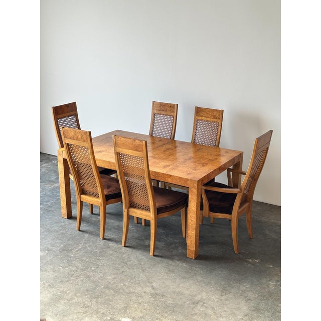 Set of 6 Milo Baughman Style Cane Back Burl Dining Chairs by Lane, 1970s For Sale - Image 15 of 18