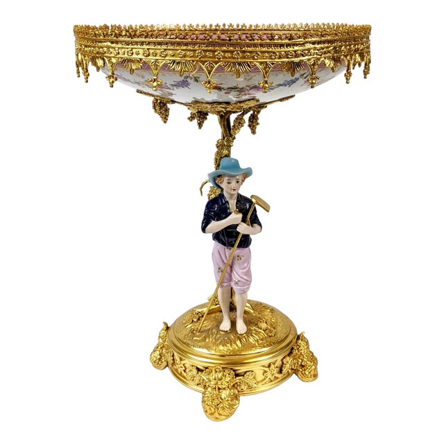 Late 20th Century Hand Painted Porcelain Figurine and Bowl For Sale