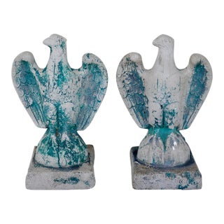 Pair of Vintage Federal Style Concrete Eagle Garden Finials - 16" For Sale