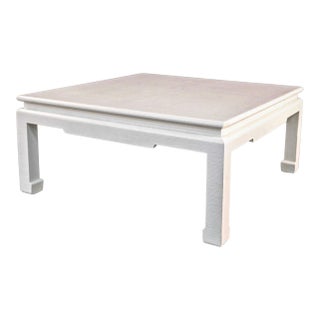 Organic Modern Ming Style Grasscloth Wrapped Square Coffee Table Att. To Baker Furniture For Sale