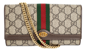 Gucci Ophidia Gg Supreme Web Brown Leather Woc Wallet