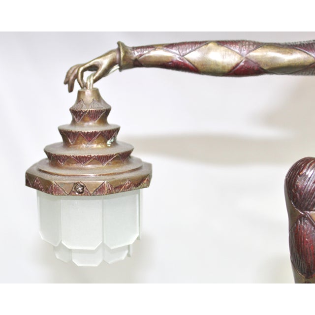 1990s Art Deco Style Bronze Harlequin Lamp For Sale - Image 16 of 18