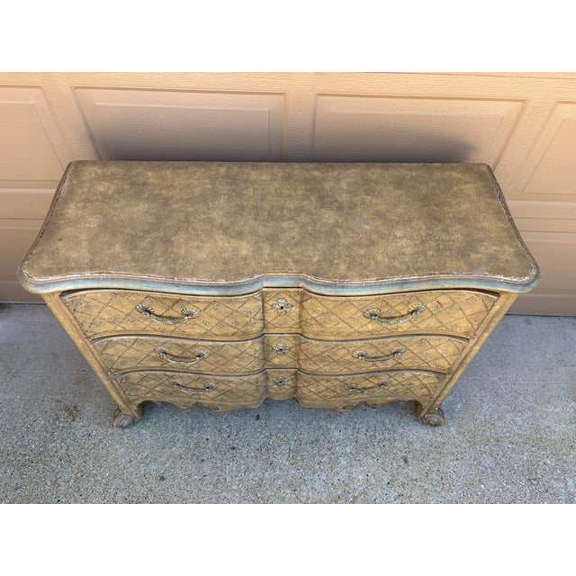Gold Vintage Baker Furniture French Provincial Painted Three-Drawer Commode For Sale - Image 8 of 14