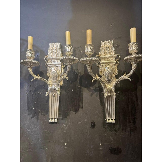 1900 - 1909 Pair of 1900 Silver Plated Neoclassic Caldwell Sconces For Sale - Image 5 of 7